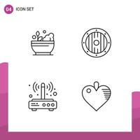 Pack of 4 Modern Filledline Flat Colors Signs and Symbols for Web Print Media such as hospital router soup shield connection Editable Vector Design Elements