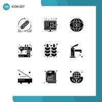 9 Thematic Vector Solid Glyphs and Editable Symbols of sewing machine online handcraft internet Editable Vector Design Elements