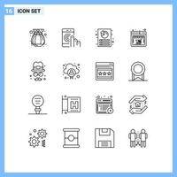 Modern Set of 16 Outlines and symbols such as brim online store analysis web online Editable Vector Design Elements