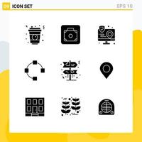 Set of 9 Modern UI Icons Symbols Signs for direction points action path map Editable Vector Design Elements