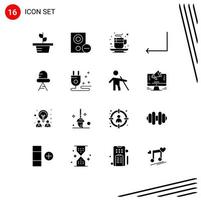 16 Universal Solid Glyphs Set for Web and Mobile Applications diode back remove arrow drink Editable Vector Design Elements