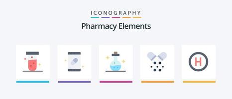 Pharmacy Elements Flat 5 Icon Pack Including hospital. medicine. pills. medical. tube. Creative Icons Design vector