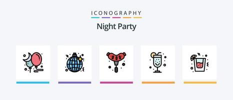 la línea de fiesta nocturna llenó el paquete de 5 iconos, incluida la fiesta. alcohol. evento. fiesta. bebida. diseño de iconos creativos vector