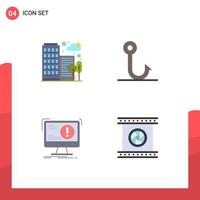 Editable Vector Line Pack of 4 Simple Flat Icons of building attack office hook virus Editable Vector Design Elements