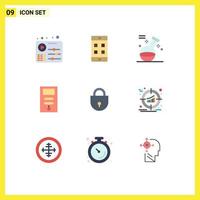 User Interface Pack of 9 Basic Flat Colors of locked internet game stabilizer cpu Editable Vector Design Elements