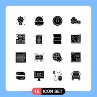 Modern Set of 16 Solid Glyphs and symbols such as main board office truck logistics Editable Vector Design Elements