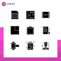 Universal Icon Symbols Group of 9 Modern Solid Glyphs of file task movie clipboard view Editable Vector Design Elements