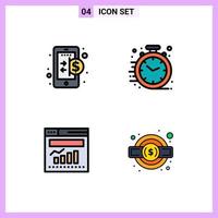 User Interface Pack of 4 Basic Filledline Flat Colors of business graph internet clock web Editable Vector Design Elements