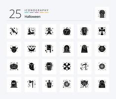 Halloween 25 Solid Glyph icon pack including holidays. coffin. gingerbread man. sign. pumpkin