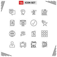 Modern Set of 16 Outlines Pictograph of document economy head graph digital Editable Vector Design Elements