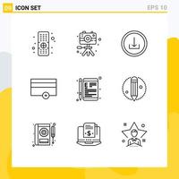 9 Universal Outline Signs Symbols of e online basic no money Editable Vector Design Elements