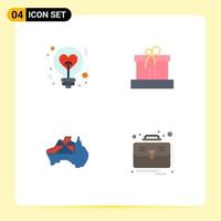 4 Creative Icons Modern Signs and Symbols of light australia love box country Editable Vector Design Elements