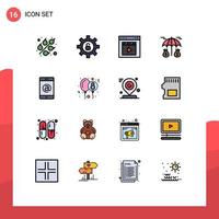 16 iconos creativos signos y símbolos modernos de globo película multimedia seguro móvil elementos de diseño de vectores creativos editables