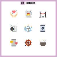 9 User Interface Flat Color Pack of modern Signs and Symbols of conference business queue news info Editable Vector Design Elements