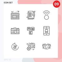 Modern Set of 9 Outlines and symbols such as battery alphabet wifi basic abc Editable Vector Design Elements