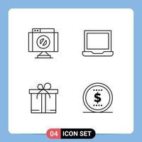 Editable Vector Line Pack of 4 Simple Filledline Flat Colors of cross motivation stop laptop money Editable Vector Design Elements