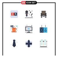 Pack of 9 Modern Flat Colors Signs and Symbols for Web Print Media such as tv smart tv camping monitor tea Editable Vector Design Elements