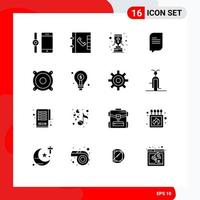 Pictogram Set of 16 Simple Solid Glyphs of idea bulb christian cross speaker devices Editable Vector Design Elements