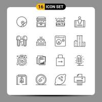 Set of 16 Commercial Outlines pack for bathroom social help mobile customer Editable Vector Design Elements