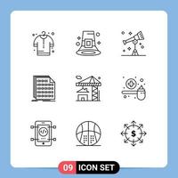 Modern Set of 9 Outlines and symbols such as crane data astronomy coding binary Editable Vector Design Elements