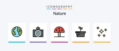 la línea de la naturaleza llenó el paquete de 5 iconos, incluido el viento. paracaídas. naturaleza. naturaleza. naturaleza. diseño de iconos creativos vector