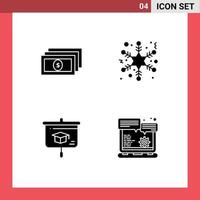 Stock Vector Icon Pack of 4 Line Signs and Symbols for dollar school flake chart website browser Editable Vector Design Elements