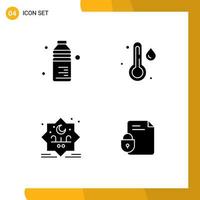 Mobile Interface Solid Glyph Set of 4 Pictograms of bottle typography water weather file Editable Vector Design Elements