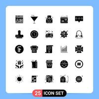 Mobile Interface Solid Glyph Set of 25 Pictograms of bubble schedule mail payday calendar Editable Vector Design Elements