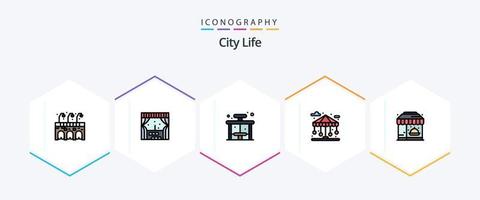 paquete de íconos de 25 líneas completas de city life que incluye comida. la vida. autobús. ciudad. parque vector