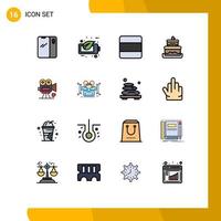 Universal Icon Symbols Group of 16 Modern Flat Color Filled Lines of movie wedding cake battery wedding vertical Editable Creative Vector Design Elements