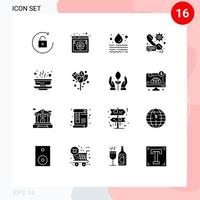 16 Thematic Vector Solid Glyphs and Editable Symbols of bowl setting water preference call Editable Vector Design Elements