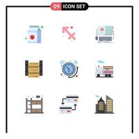Group of 9 Modern Flat Colors Set for alarm information book data video Editable Vector Design Elements