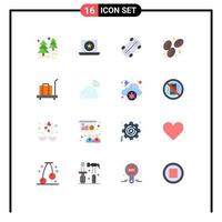 16 Flat Color concept for Websites Mobile and Apps cloud scale skateboard luggage food Editable Pack of Creative Vector Design Elements