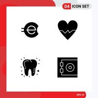 Set of 4 Commercial Solid Glyphs pack for e coin dentist crypto currency beat bank Editable Vector Design Elements