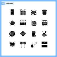 Modern Set of 16 Solid Glyphs and symbols such as container bin boundary basket security Editable Vector Design Elements