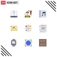 Pack of 9 Modern Flat Colors Signs and Symbols for Web Print Media such as production priorities media management star Editable Vector Design Elements