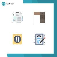 Mobile Interface Flat Icon Set of 4 Pictograms of certificate lunch solution interior knife Editable Vector Design Elements