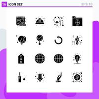 Modern Set of 16 Solid Glyphs and symbols such as earth folder safety file business Editable Vector Design Elements