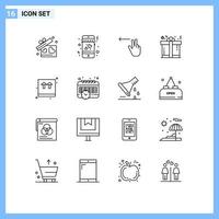 Set of 16 Vector Outlines on Grid for shopping ecommerce gesture box gift Editable Vector Design Elements