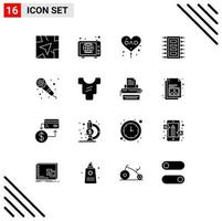 User Interface Pack of 16 Basic Solid Glyphs of audio computer dad chip tech Editable Vector Design Elements