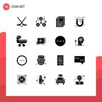 16 Solid Glyph concept for Websites Mobile and Apps baby magnetic document test laboratory Editable Vector Design Elements