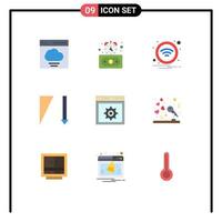 9 User Interface Flat Color Pack of modern Signs and Symbols of gear web technology sorting descending Editable Vector Design Elements