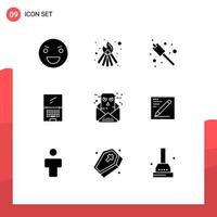 Universal Icon Symbols Group of 9 Modern Solid Glyphs of communication laptop camping imac monitor Editable Vector Design Elements