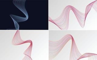 Set of 4 geometric wave pattern background Abstract waving line vector