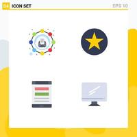 Pack of 4 Modern Flat Icons Signs and Symbols for Web Print Media such as affiliate connection message decoration online Editable Vector Design Elements