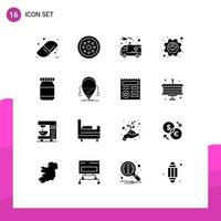 Mobile Interface Solid Glyph Set of 16 Pictograms of android bottle ambulance productivity excellency Editable Vector Design Elements