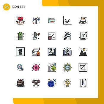 Pictogram Set of 25 Simple Filled line Flat Colors of battery content zip business graph Editable Vector Design Elements