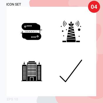 4 signos de glifos sólidos universales símbolos de arquitectura de tecnología blockchain torre de pago hotel elementos de diseño vectorial editables vector