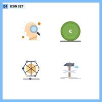Group of 4 Flat Icons Signs and Symbols for head learning search money data Editable Vector Design Elements