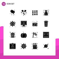 16 Universal Solid Glyph Signs Symbols of programming interface love system gown date Editable Vector Design Elements